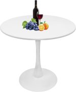 White Round Dining Table, 24 Inches Tulip Round Kitchen Table, Leisure Table for Small Places, Dining Room, Living Room, Cafe