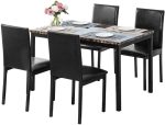 Dining Table Set for 4, 5 Piece Kitchen Table Set with PU Leather Chairs, Space-Saving Faux Marble Dining Room Table Set for Small Home Kitchen, Apartment