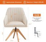 Mid Century Modern Swivel Accent Chair for Living Room, Wood Desk Chair with Arms Mid Back Arm Chairs Upholstered Vanity Chair No Wheels for Home Office/Bedroom, Faux Linen Beige - Image 2