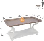 Coffee Table, Modern Cocktail Table with Storage Shelf, Sofa Table with Natural Tray Top and Carved Legs for Living Room, Bedroom, Dining Room in Vintage White - Image 2