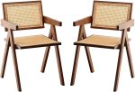 Rattan Accent Chairs, Modern Mid Century Dining Chairs Set of 2, Comfy Armchairs, Outdoor Rattan Chairs with Armrest for Bedroom Living Room Reading Room Dining Kitchen, Brown
