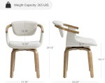 Swivel Desk Chair No Wheels, Mid Century Modern Office Chair, Boucle Dining Chair with Wood Legs, Accent Arm Chair for Living Room Bedroom Home Office, 1Pcs, Ivory - Image 2