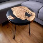 Sleek Black Epoxy Resin Table Natural Wood Slices Table Coffee Table Living Room Table Dining Table Console Table Bar Counter Table Side Table (18 Inches Tall, 66 x 66 Inches)