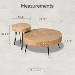 2-Piece Modern Living Room Coffee Table Set, Nesting Table Round Natural Finish with Handcrafted Wood Ring Motif, Wood Colour - Image 2