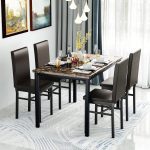 Dining Table Set for 4, 5 Piece Kitchen Table Set with PU Leather Chairs, Space-Saving Faux Marble Dining Room Table Set for Small Home Kitchen, Apartment - Image 2