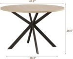 47.2 Inch Round Dining Table for 4, Wood Kitchen Table, Round Dinner Table for Home Kitchen Dining Room, Natural (Only Table) - Image 2