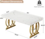 63-Inch Office Desk, Computer Desk with Stylish Gold Legs, Rectangular Workstation for Home Office, Small Conference Table for Meeting Room (White & Gold) - Image 2