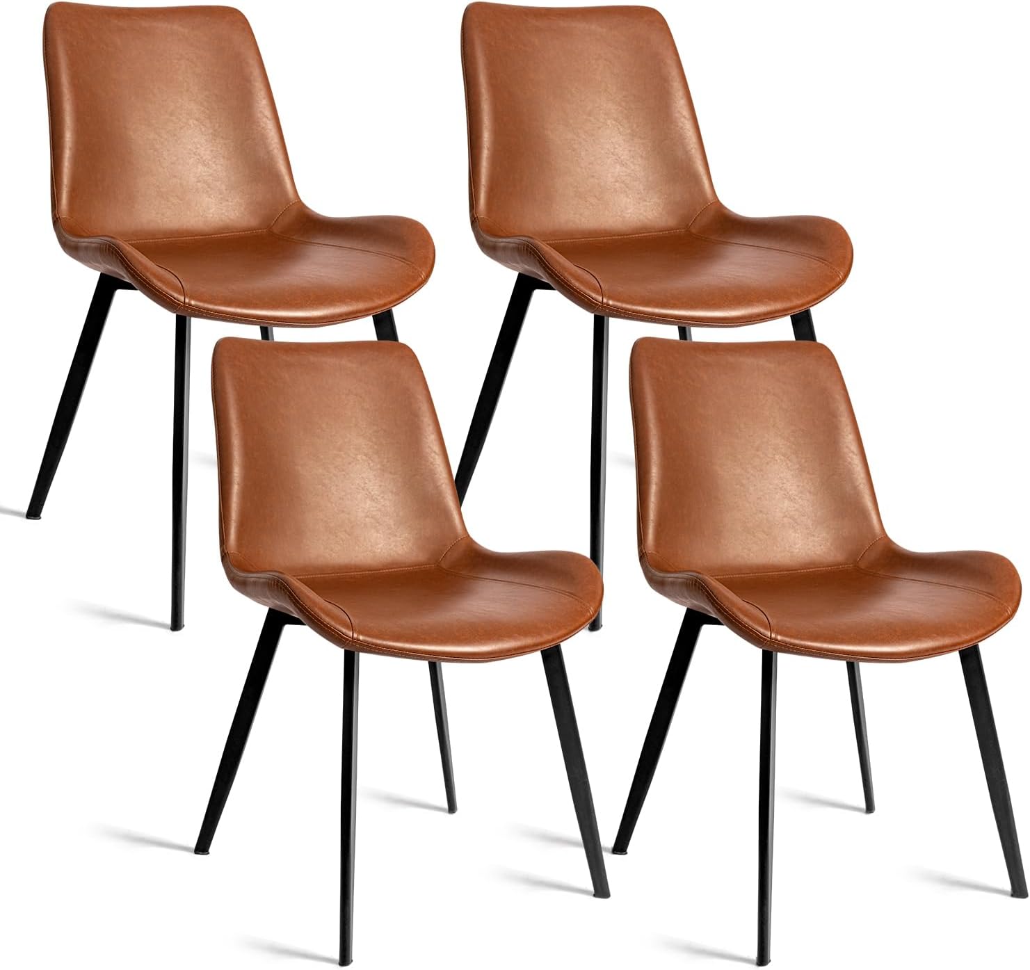 61tN5UfutFL._AC_SL1500_.jpg Dining Chairs Set of 4, Faux Leather Brown Cushion Seat, Upholstered Dining Accent Side Chairs with Comfy Back and Sturdy Black Metal Legs for Living, Restaurant & Meeting Room, Brown - Image 1