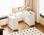 48 Inches Computer Desk with 8 Fabric Drawers, Office Desk with Large Storage for Home Office, Study, White - Image 2