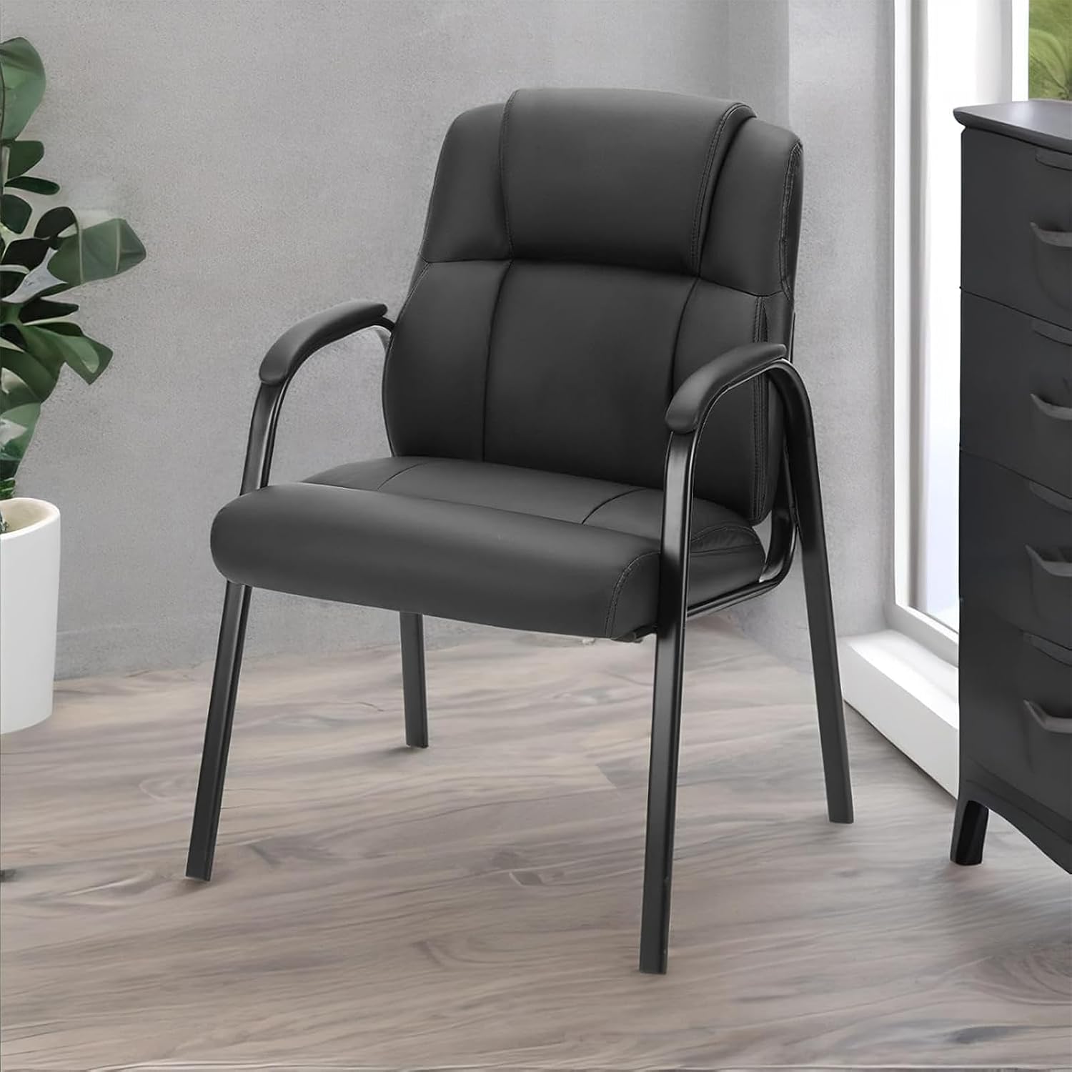 715eP0RCML._AC_SL1500_.jpg Waiting Room Chair, PU Leather Big and Tall No Wheels Executive Office Chairs with Padded Arms for Reception Conference Room Lobby - Image 1