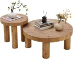 2-Piece Round Coffee Table, Rustic Coffee Table Sets, Circle Wooden Ring Finish with Solid Wood Legs, Center Tables Set for Living Room (Natural)