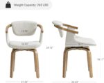 Swivel Desk Chair No Wheels, Mid Century Modern Office Chair, Boucle Dining Chair with Wood Legs, Accent Arm Chair for Living Room Bedroom Home Office, 1Pcs, Ivory - Image 2