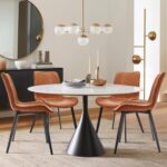 Dining Chairs Set of 4, Faux Leather Brown Cushion Seat, Upholstered Dining Accent Side Chairs with Comfy Back and Sturdy Black Metal Legs for Living, Restaurant & Meeting Room, Brown - Image 2