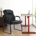 Big and Tall Office Chair 500lbs Leather Reception Chair with Bonded Padded Armrest Wide Seat Sled Base Desk Chair No Wheels for Reception Conference Waiting Room Side Office Home, Black - Image 2