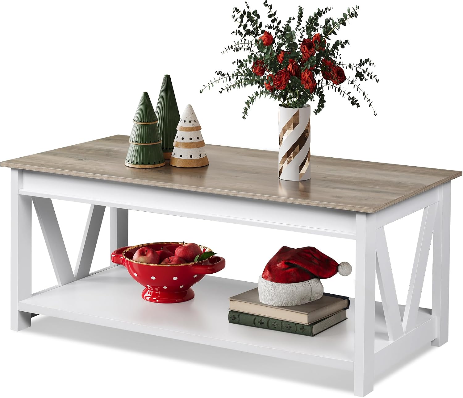 71vMJcYYGfL._AC_SL1500_.jpg Coffee Table, 43" Living Room Coffee Table with Storage Shelf, Center Table for Living Room, Bedroom, Office and Balcony, White - Image 1