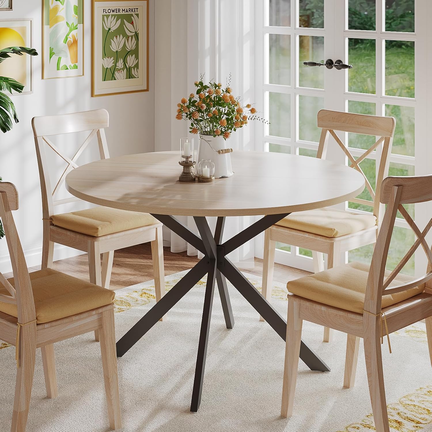 81657fTAmL._AC_SL1500_.jpg 47.2 Inch Round Dining Table for 4, Wood Kitchen Table, Round Dinner Table for Home Kitchen Dining Room, Natural (Only Table) - Image 1
