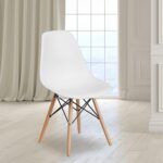 Series Plastic Modern Dining Chair with Wooden Legs, Modern Accent Chair for Dining Rooms and Offices, White - Image 2