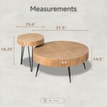 2-Piece Modern Living Room Coffee Table Set, Nesting Table Round Natural Finish with Handcrafted Wood Ring Motif, Wood Colour - Image 2