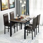 Dining Table Set for 4, 5 Piece Kitchen Table Set with PU Leather Chairs, Space-Saving Faux Marble Dining Room Table Set for Small Home Kitchen, Apartment - Image 2