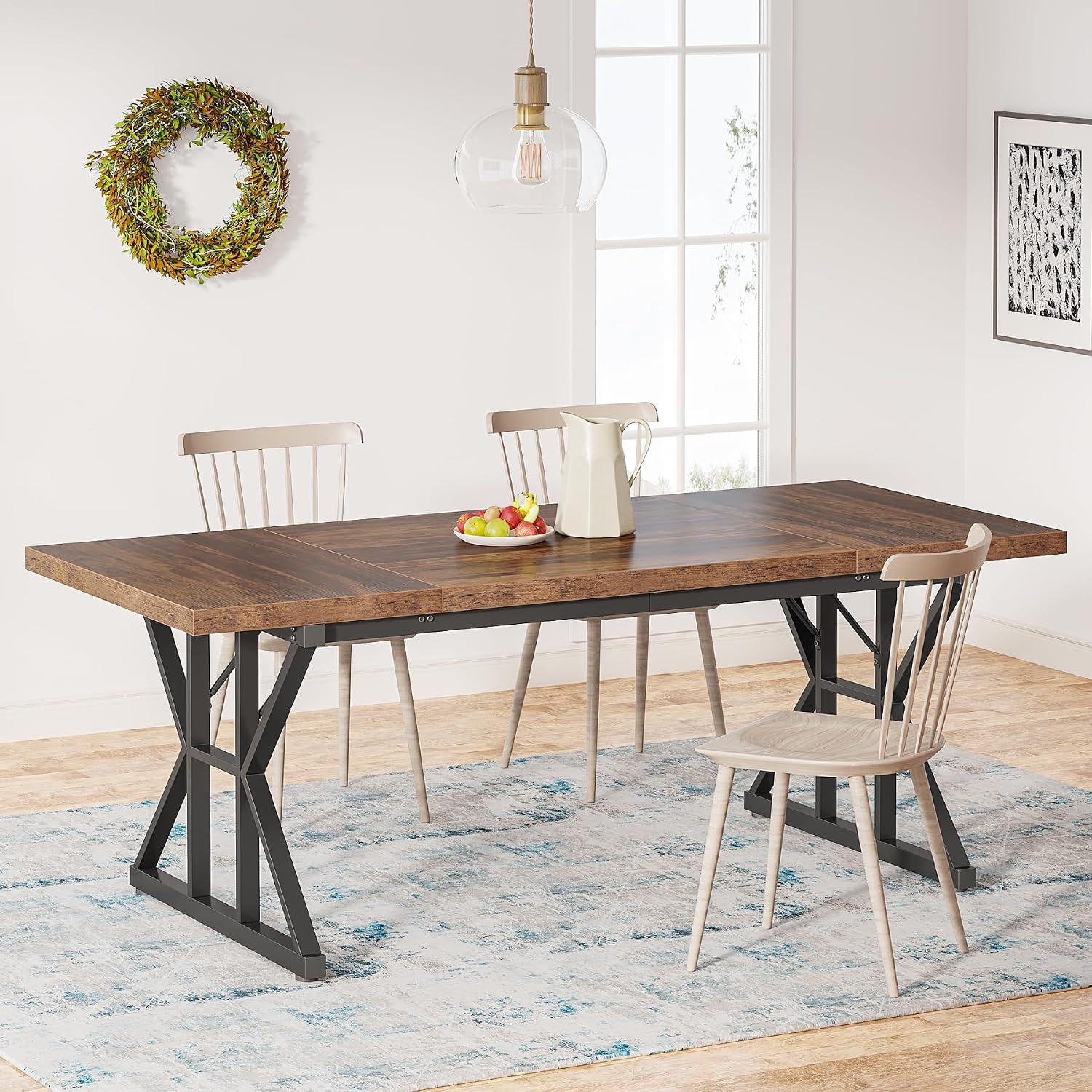 81iMQXhWKML._AC_SL1500_.jpg Dining Table for 6 People, 70.8-Inch Rectangular Wood Dining Table, Rustic Kitchen Table with Heavy Duty Metal Legs for Dining Room - Image 1