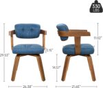 Office Chair No Wheels - Mid Century Modern Desk Chair Fabric Upholstered Swivel Dining Chairs with Wood Legs for Small Spaces Home Office Living Room Bedroom Study, Blue/Walnut - Image 2