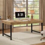 55" Industrial Office Desk for Home Office, Rustic Computer Laptop Desk with Strong Metal Legs, Study Writing Table Workstation, Small Conference Table