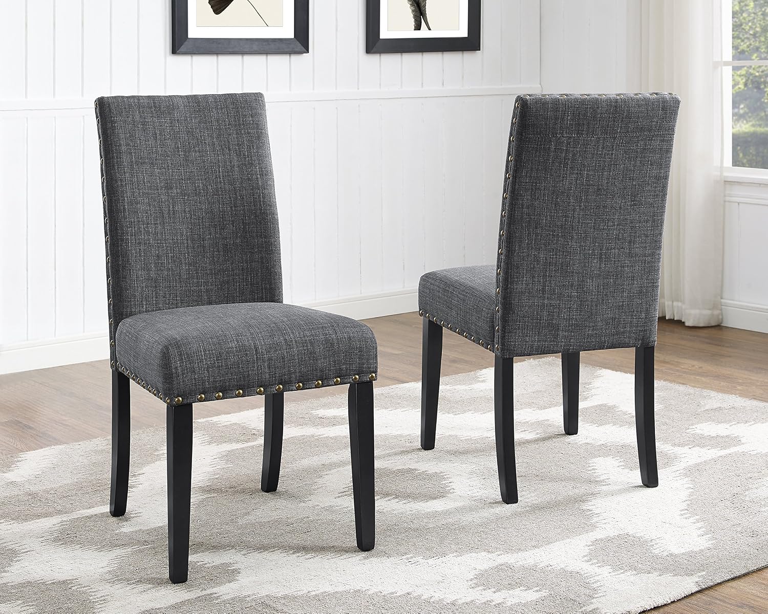 A1nhL9VEpGL._AC_SL1500_.jpg Gray Fabric Dining Chairs with Nailhead Trim, Pack of 2 - Image 1